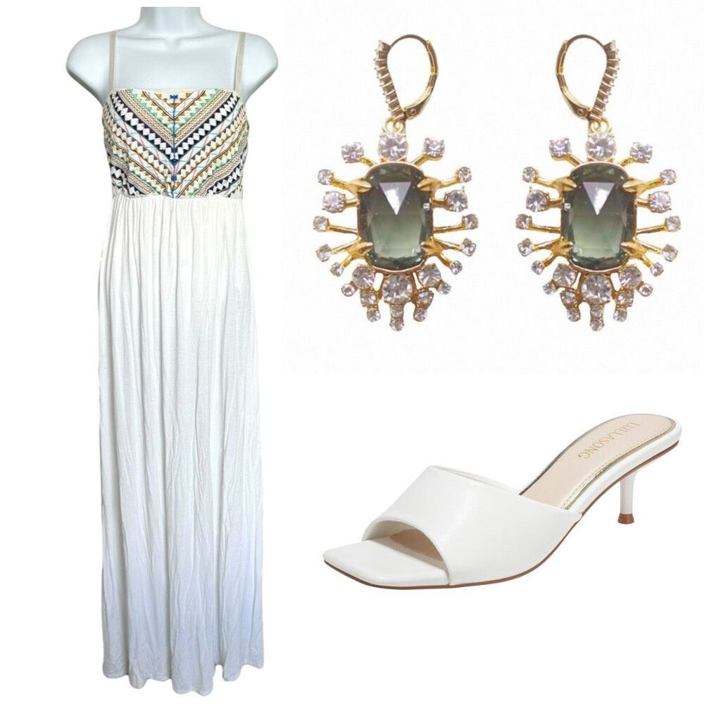 Ruby Rox White Multi Geometric Maxi Dress Size Small